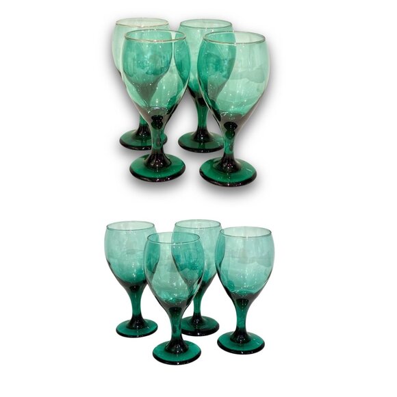 Libbey Other - Vintage Libbey Juniper Green Teardrop Goblets 4 with Gold Rim 4 without Gold (8)